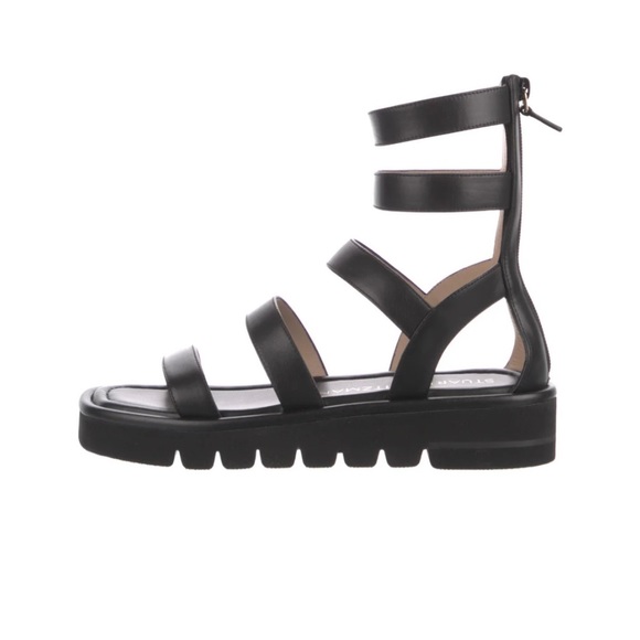$550 Stuart Weitzman Gala Lift Leather Sandal GLADIATOR BLACK PLATFORM 6 (PA4) - Picture 4 of 4